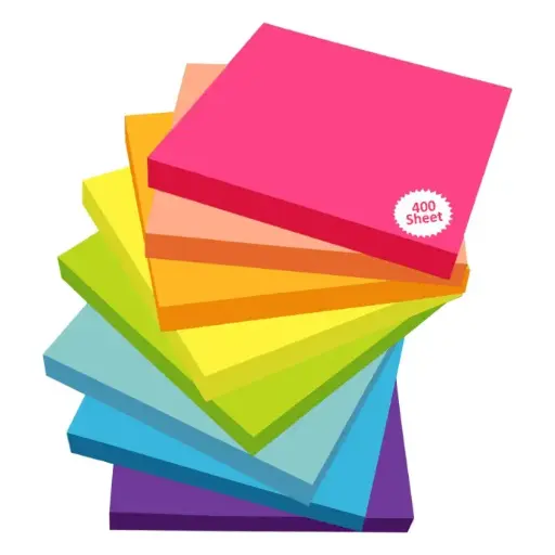 [CLIPS001] 400 Sheets Multicolour Sticky Notes – 5 Bright Colours, Self-Adhesive & Residue-Free Memo Pads