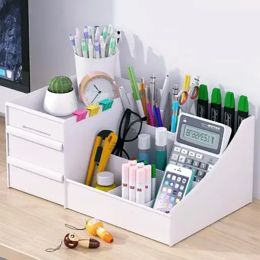 [DESK001] 8 Compartments Stationary Organisers for Office Desk & Pen Holder for Study Table | White